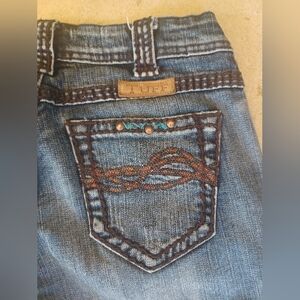 🤎🩵Cowgirl Tuff Copper Bling Bootcut Jeans 26x35